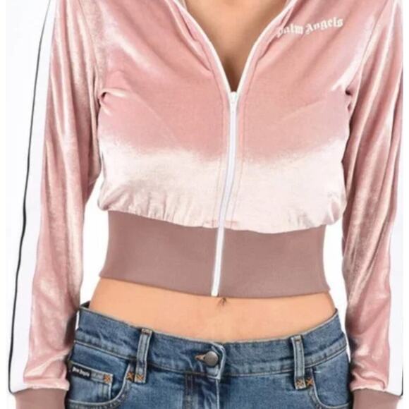 Palm Angels Chenille Cropped Zip Up Hoodie Rose - Picture 9 of 9
